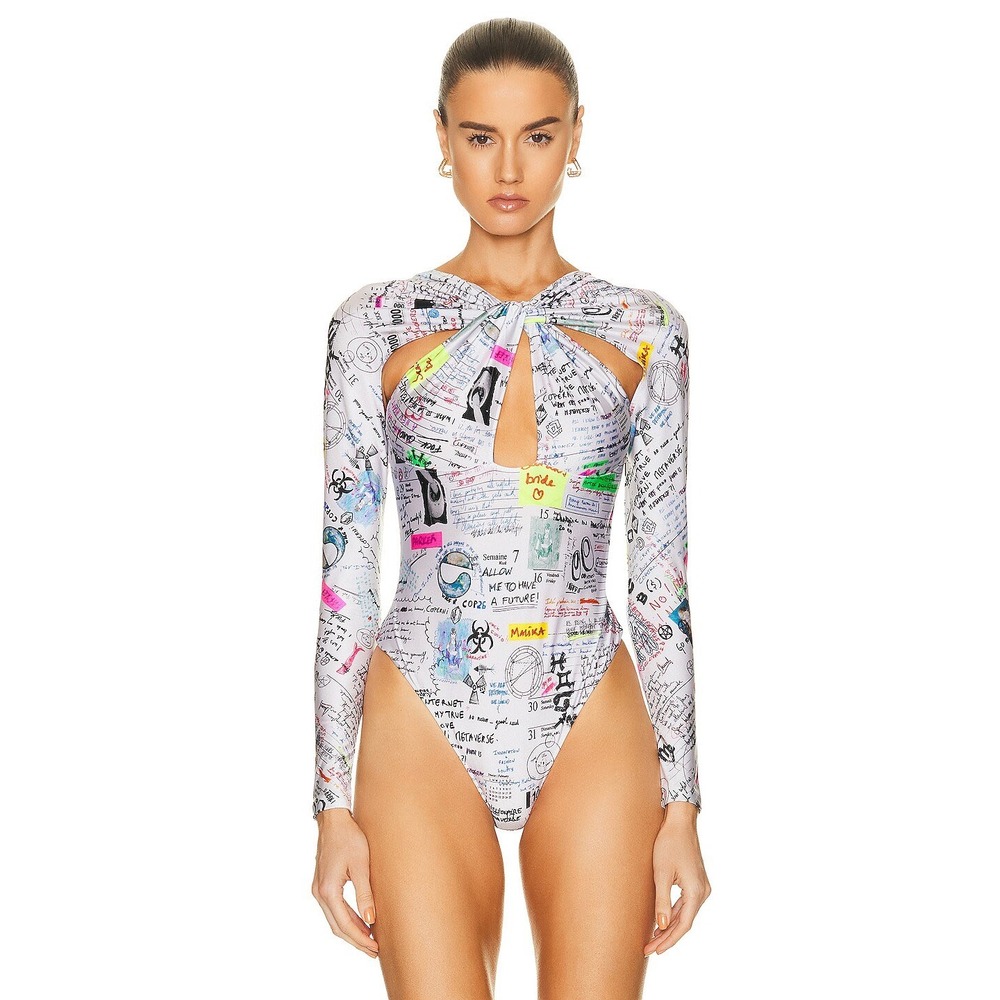 COPERNI Twisted Cut Out Jersey Bodysuit Multi Color Graffiti Print L‎ Rare $420